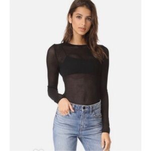 RONNY KOBO long sleeve mesh fishnet bodysuit black medium